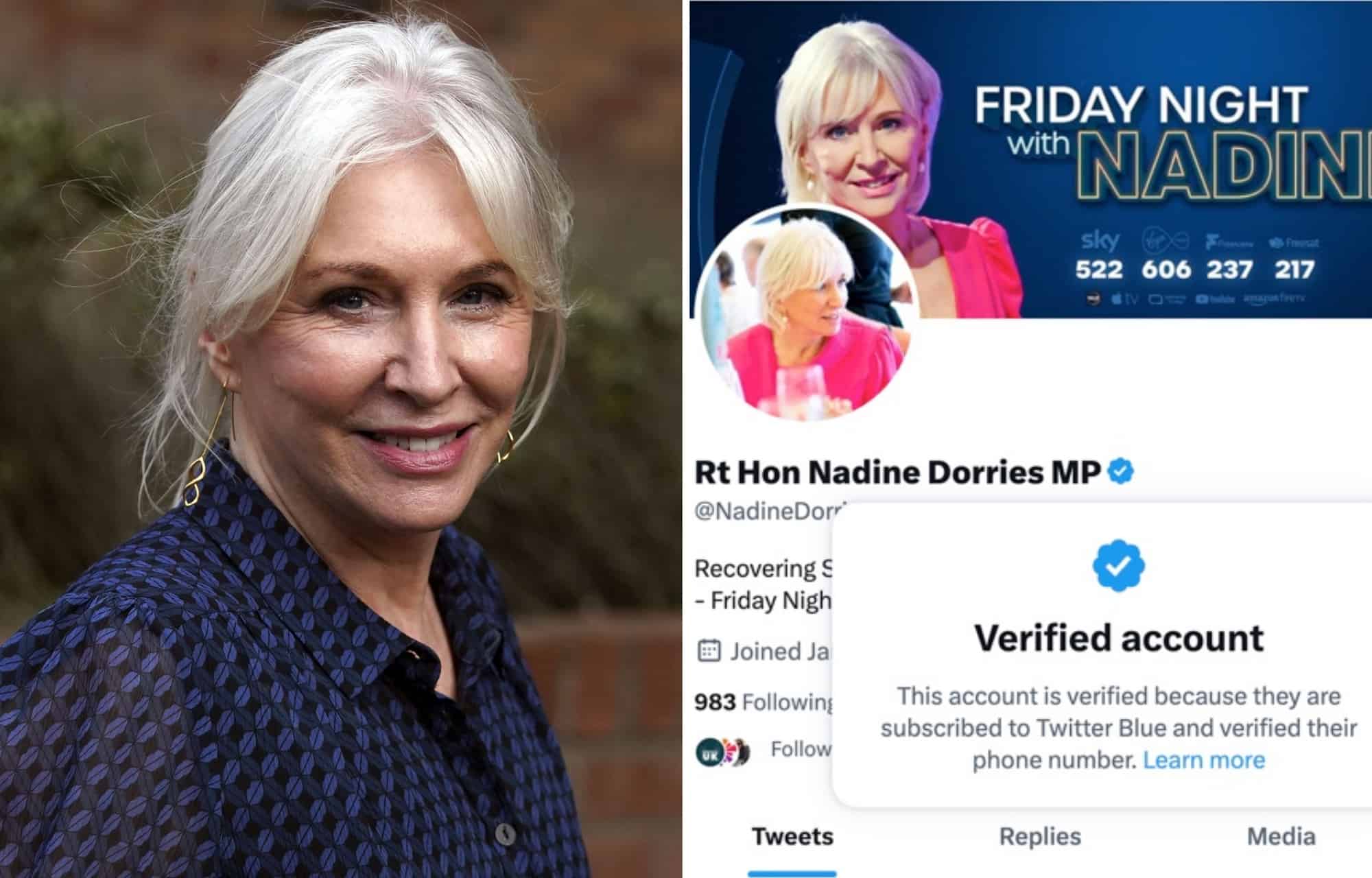 Nadine Dorries pays for Twitter Blue as Matt Hancock has verification turned off