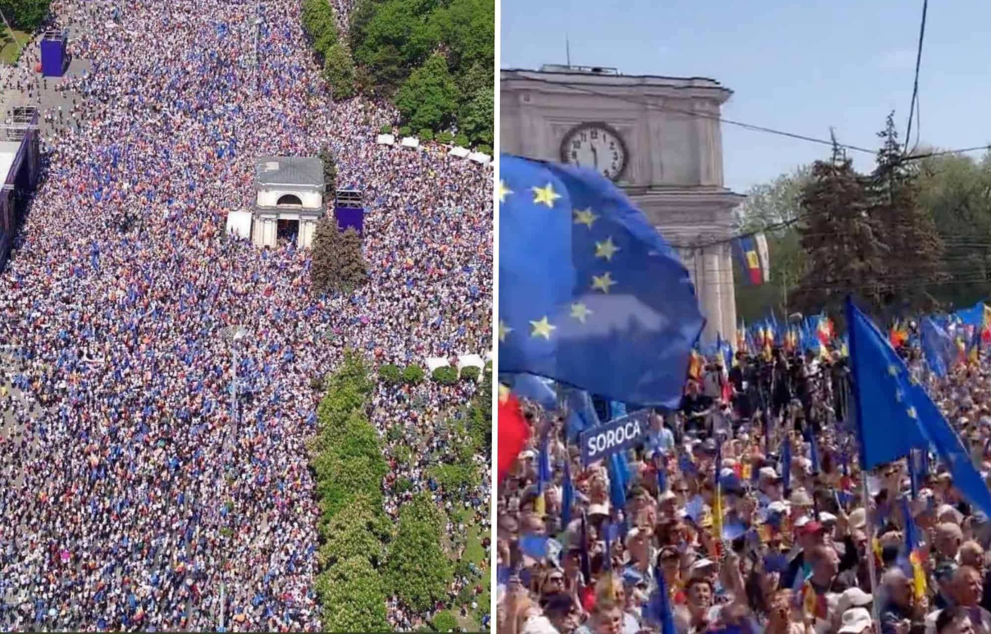 Watch: Thousands take to the streets in Moldova for pro-EU marches