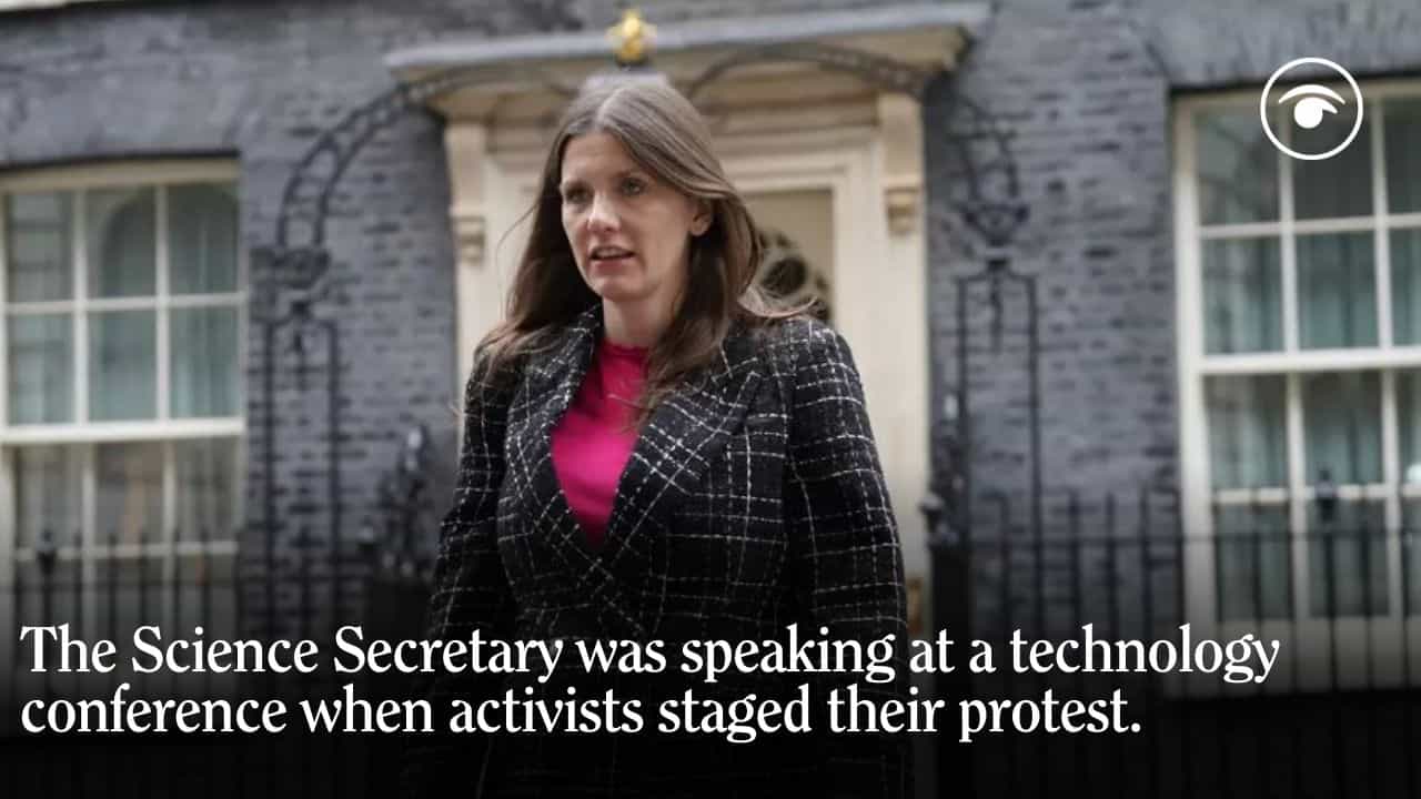 Climate protesters interrupt Tory MP Michelle Donelan’s AI speech