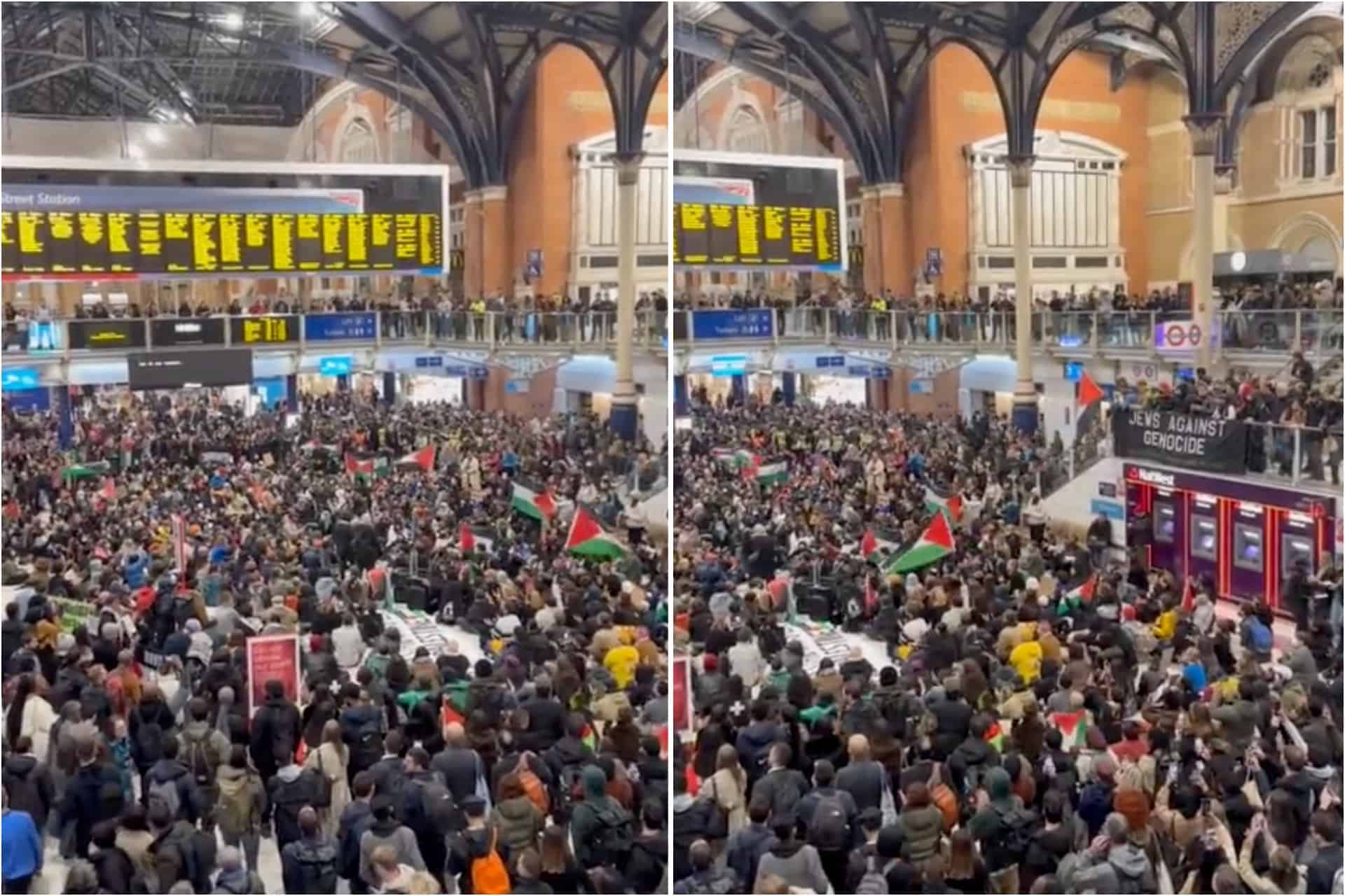 Hundreds of pro-Palestinian protesters stage Liverpool Street sit-in