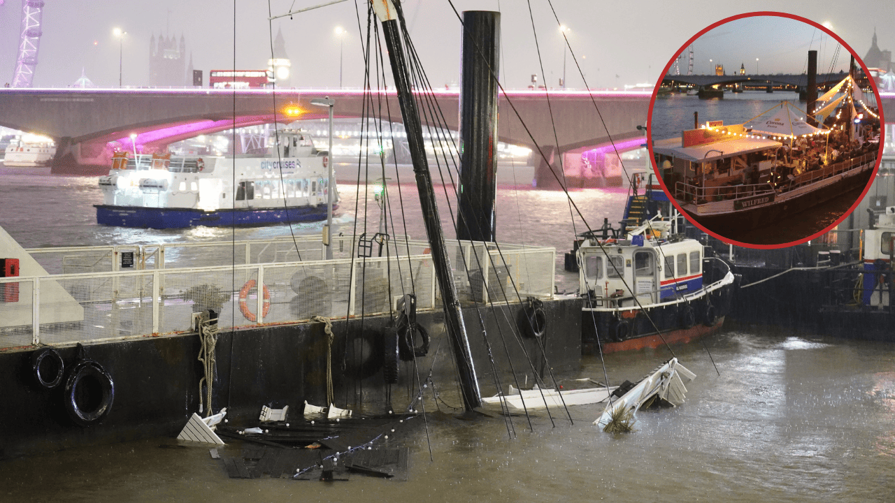 London party boat sinks in River Thames amid heavy rainfall