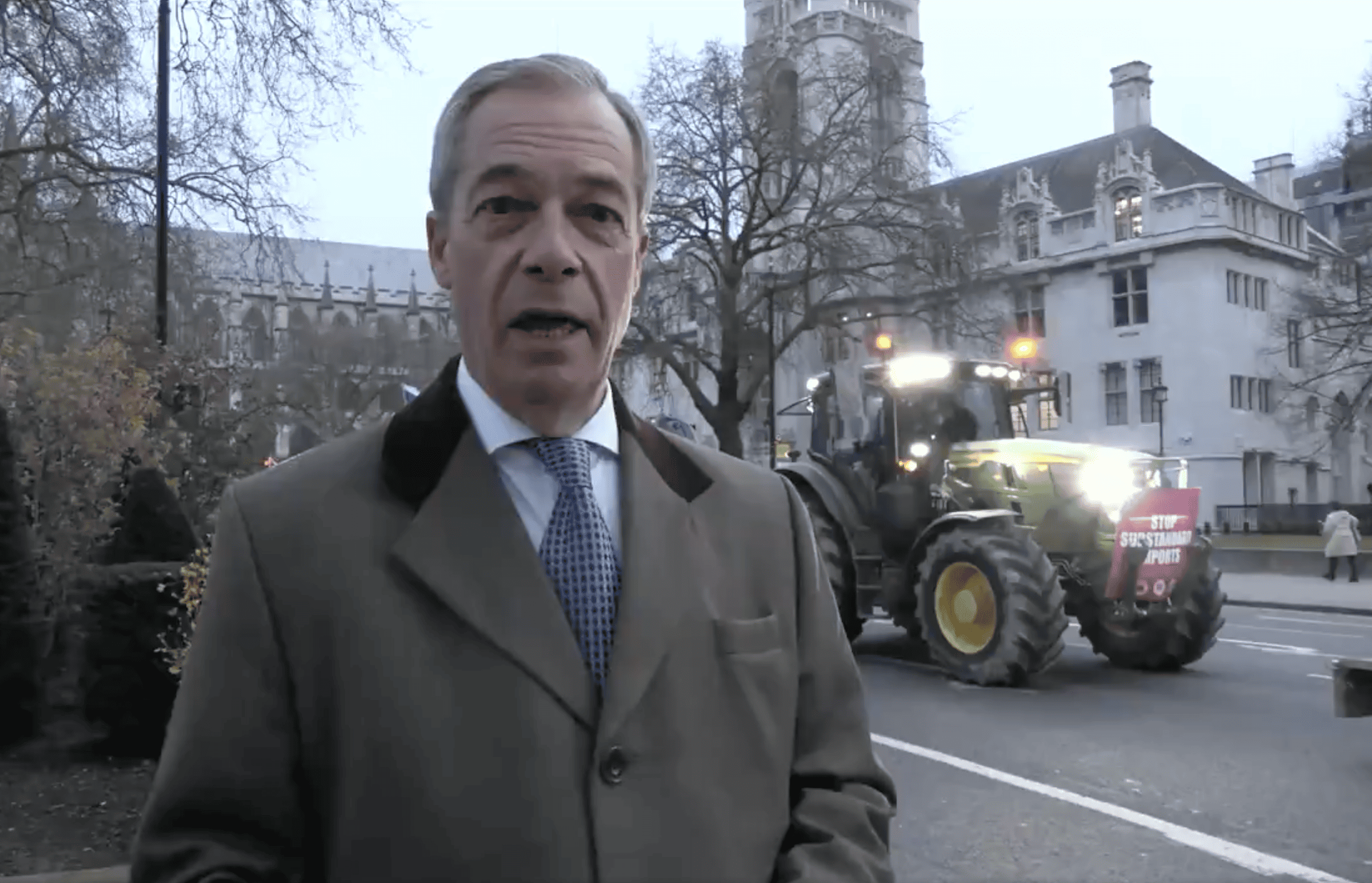Farage cuts a puzzled figure as he turns up to tractor protest in London
