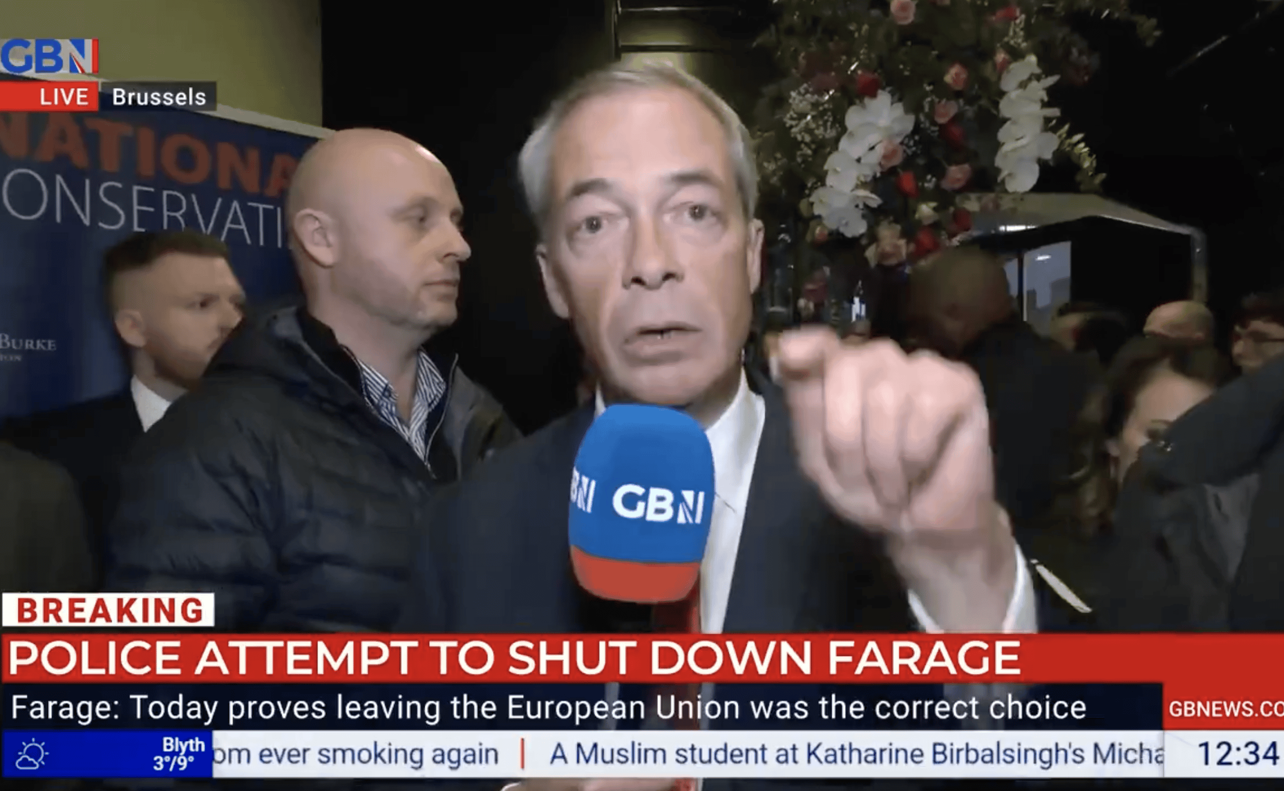 Farage reacts as police shut down conference he was speaking at
