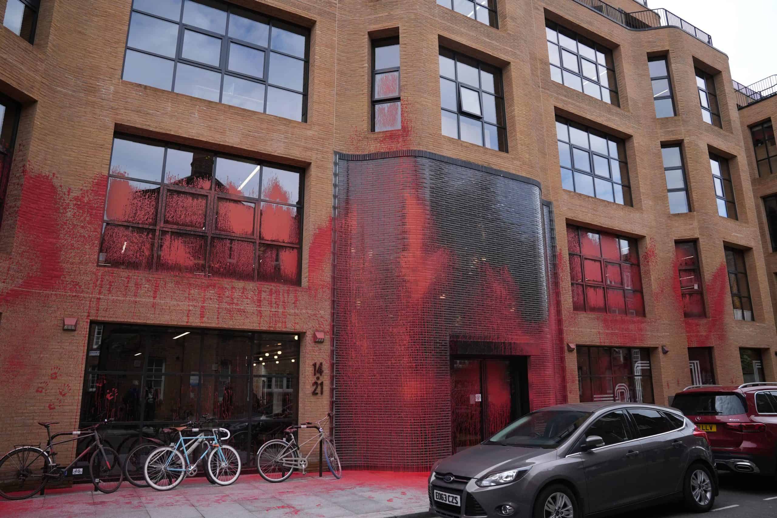 Activists demanding arms embargo on Israel spray Labour HQ with red paint