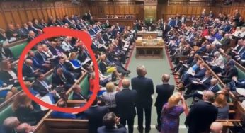 Baffled Jonathan Gullis tries to work out why Natalie Elphicke isn’t sitting next to him in PMQs