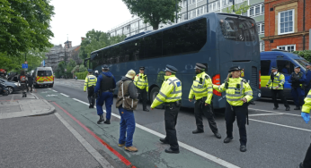 Three charged after protest stops coach taking asylum seekers to Bibby Stockholm